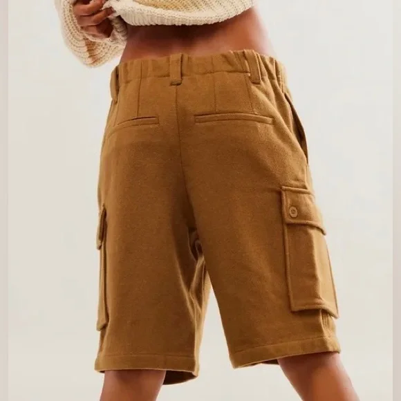 NWOT FREE PEOPLE Charli Wool Longline Cargo Shorts In Bronze Brown MRSP $148 - Picture 4 of 12
